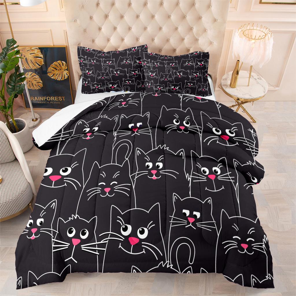 Pet Cat Plush Blanket 3d Digital Print Thickened Feather Silk Cotton Quilt Cover Three-piece Set