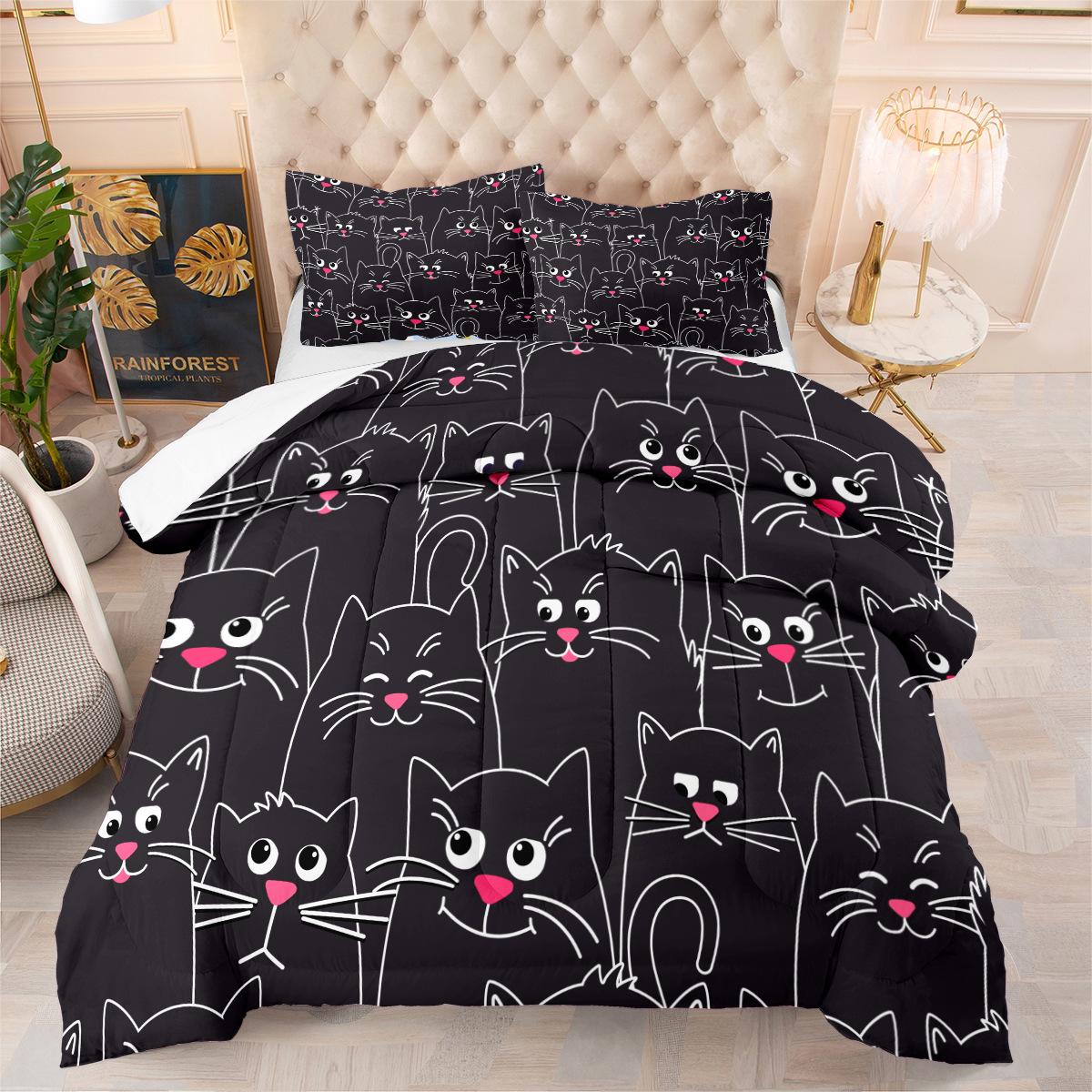 

Pet Cat Plush Blanket 3d Digital Print Thickened Feather Silk Cotton Quilt Cover Three-piece Set 172*218cm