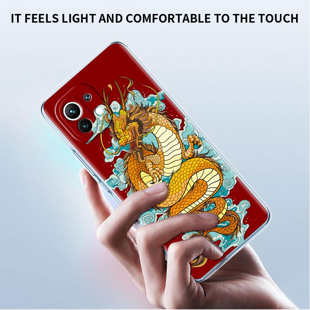 Transparente Hülle für Xiaomi Mi Poco X3 NFC M3 Pro F3 F1 11 Lite 12 Note 10 11T 9T Transparente Handyhülle Tier Drache