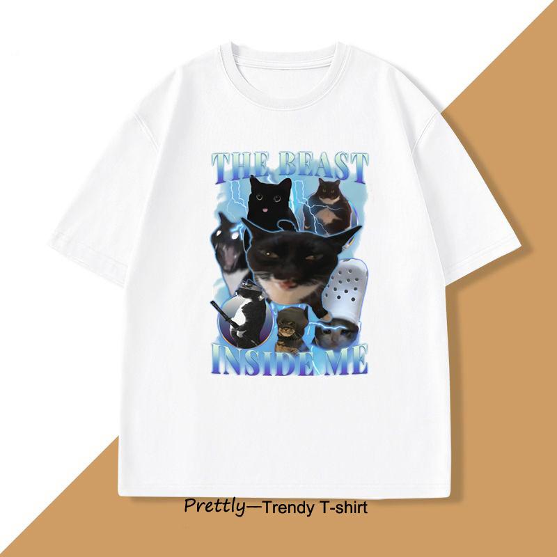 The Beast Inside Me 90s Vintage Funny Cat Meme T Shirt Women Men Cats Lover T-Shirt Goofy Cats Cotton Short Sleeve Men's