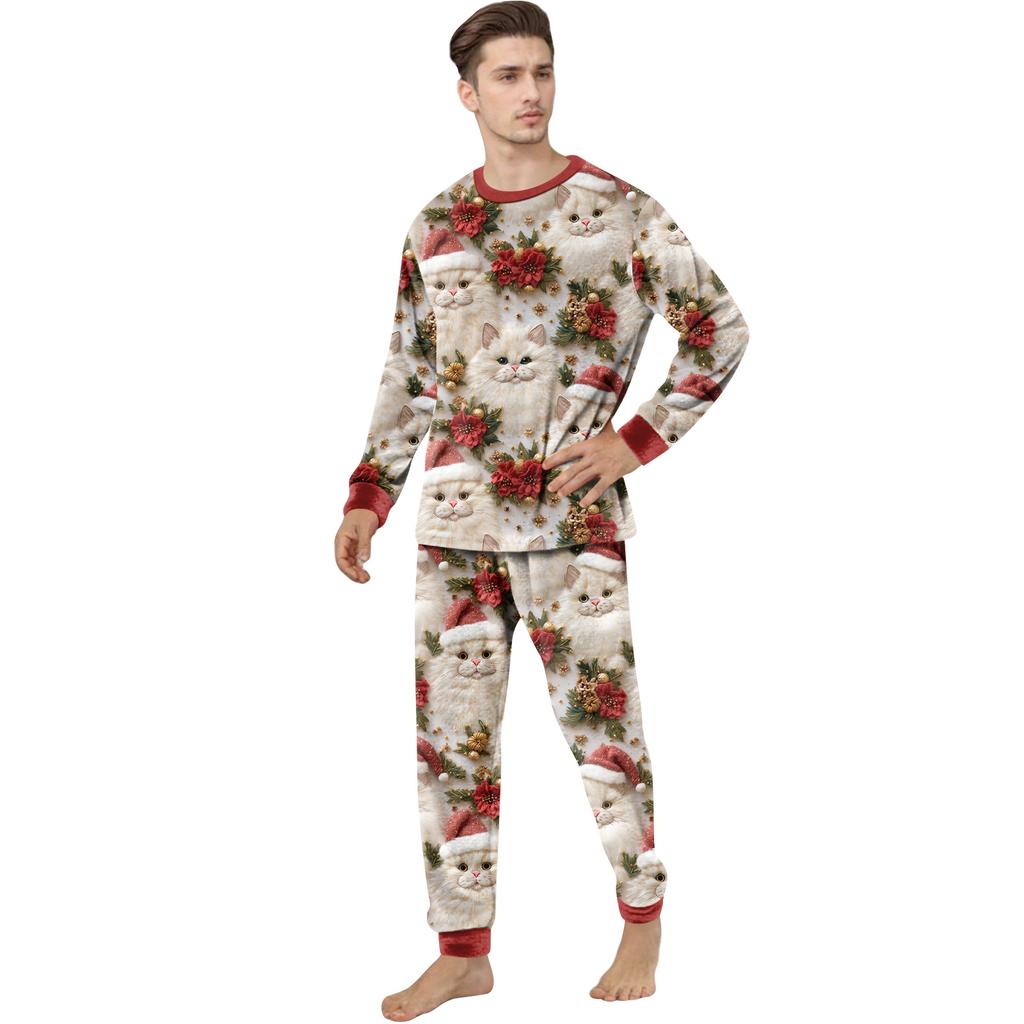 Set de pijama din flanelă cu imprimeu de Crăciun coordonat pentru familie, cu bluză cu mânecă lungă și pantaloni