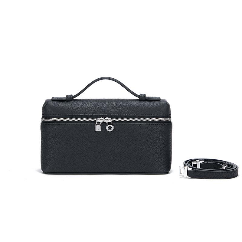 Top layer cowhide lunch box with genuine leather small square bag - versatile handbag for women with a slanted crossbody design
