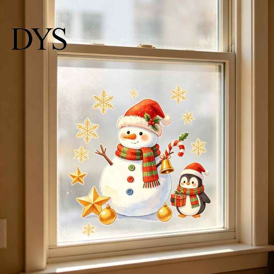 Christmas Theme Wall Decals Window Clings, Cute Santa Claus Snowman Xmas Tree Stickers, Waterproof Festive Glass Film Winter PVC Static Decal
