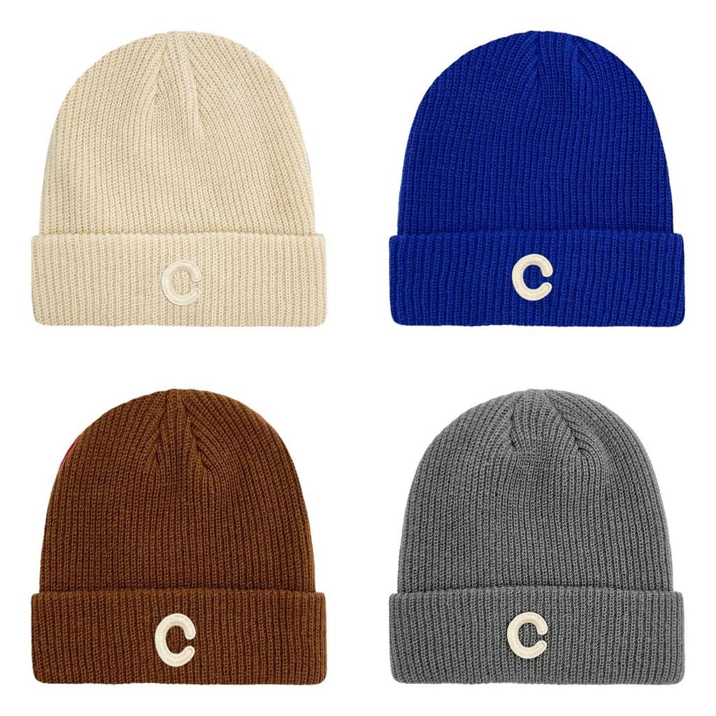 C Pattern Mens Knitted Hat Plain Solidcolor Windproof Cold Outdoor Winter Autumn
