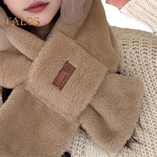 Women Winter Integrated Hat And Scarf Thick Fleece Warm Cartoon Fox Ear Decor Windproof Full Protection Outdoor Travel Cold Weather Snowboarding