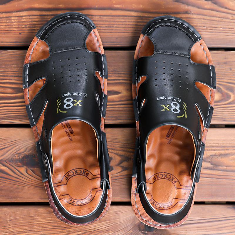 Sandals men's summer new casual beach shoes wear-resistant beef tendon soles handmade online middle-aged non-slip dual-purpose cool slippers