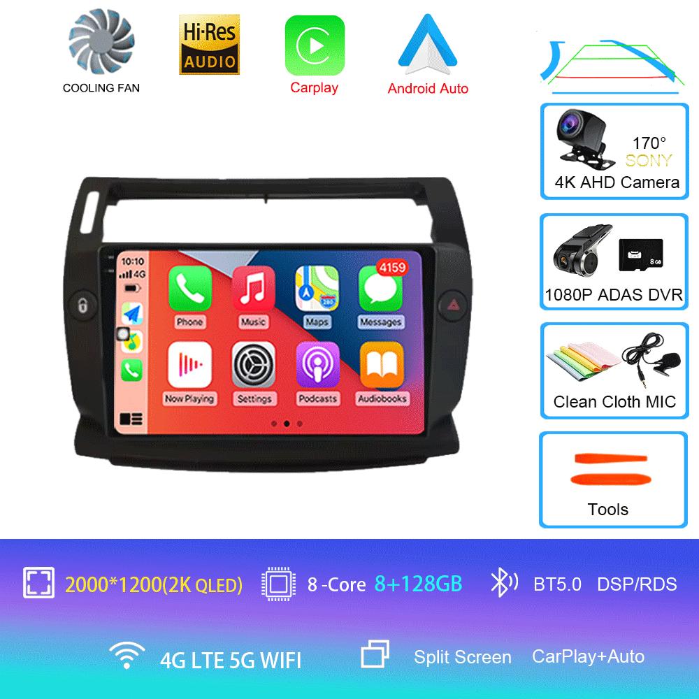 Car Radio Android 14 Carplay For Citroen C4 C-Triomphe Quatre 2004 - 2014 Navigation GPS Multimedia Player Stereo WiFi+4G DSP BT