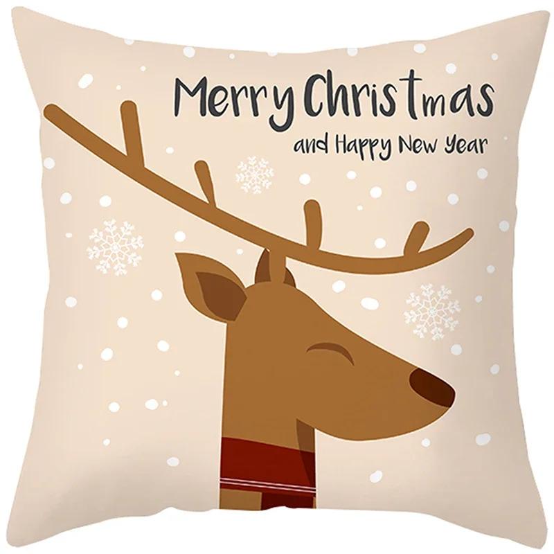 Merry Christmas Cushion Cover Santa Claus Elk Pillow Cover Living Room Sofa Home Room Decorations
