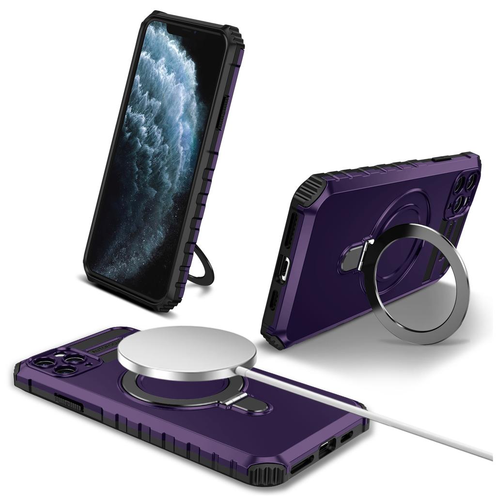 For iPhone 11 Pro Case Magnetic PC+TPU Phone Cover with Ring Kickstand