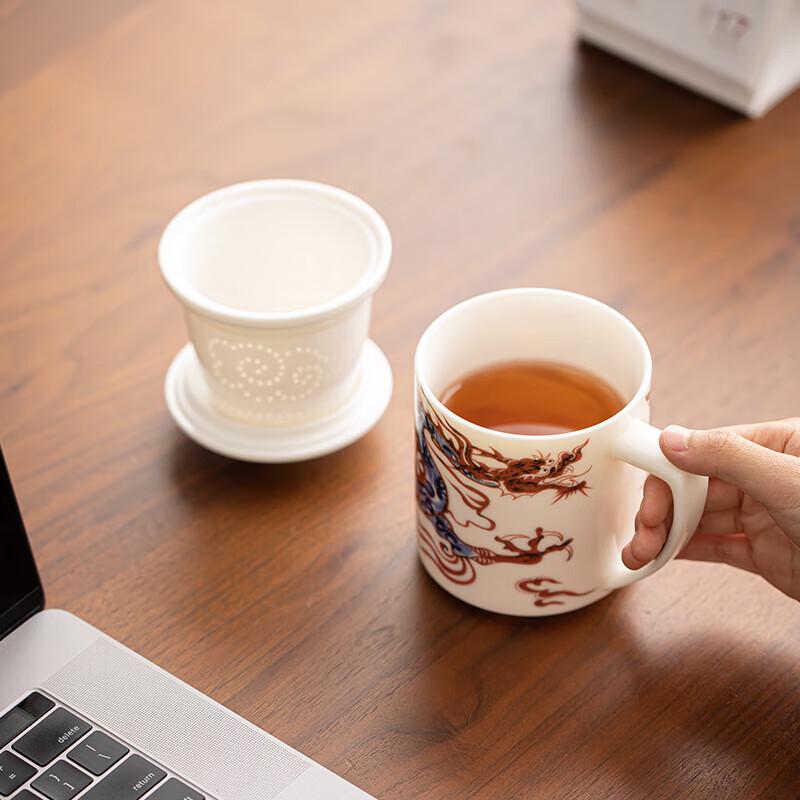 Auspicious Dragon Ceramic Tea Mug with Infuser and Lid