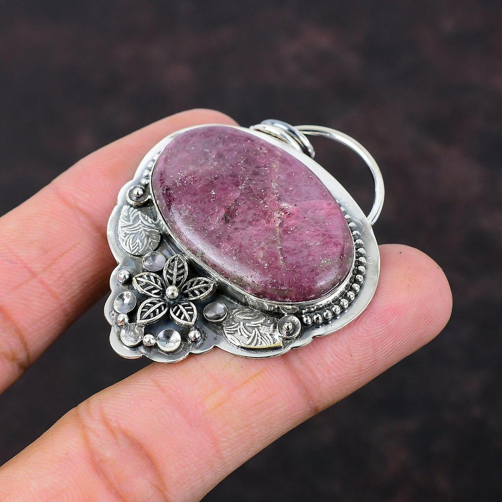 Rhodonit Anhänger 925 Sterling Silber Anhänger Echter Edelstein Schmuck Handgefertigter Blumenanhänger Geschenk für Mama Silberschmuck Wunderschöner Anhänger