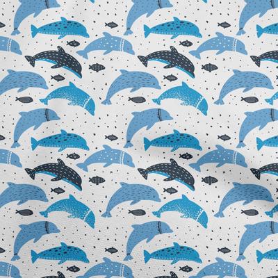 Cotton Poplin Blue Fabric Beach Dolphin Craft Projects Decor Fabric Printed By The Yard 42 Inch
