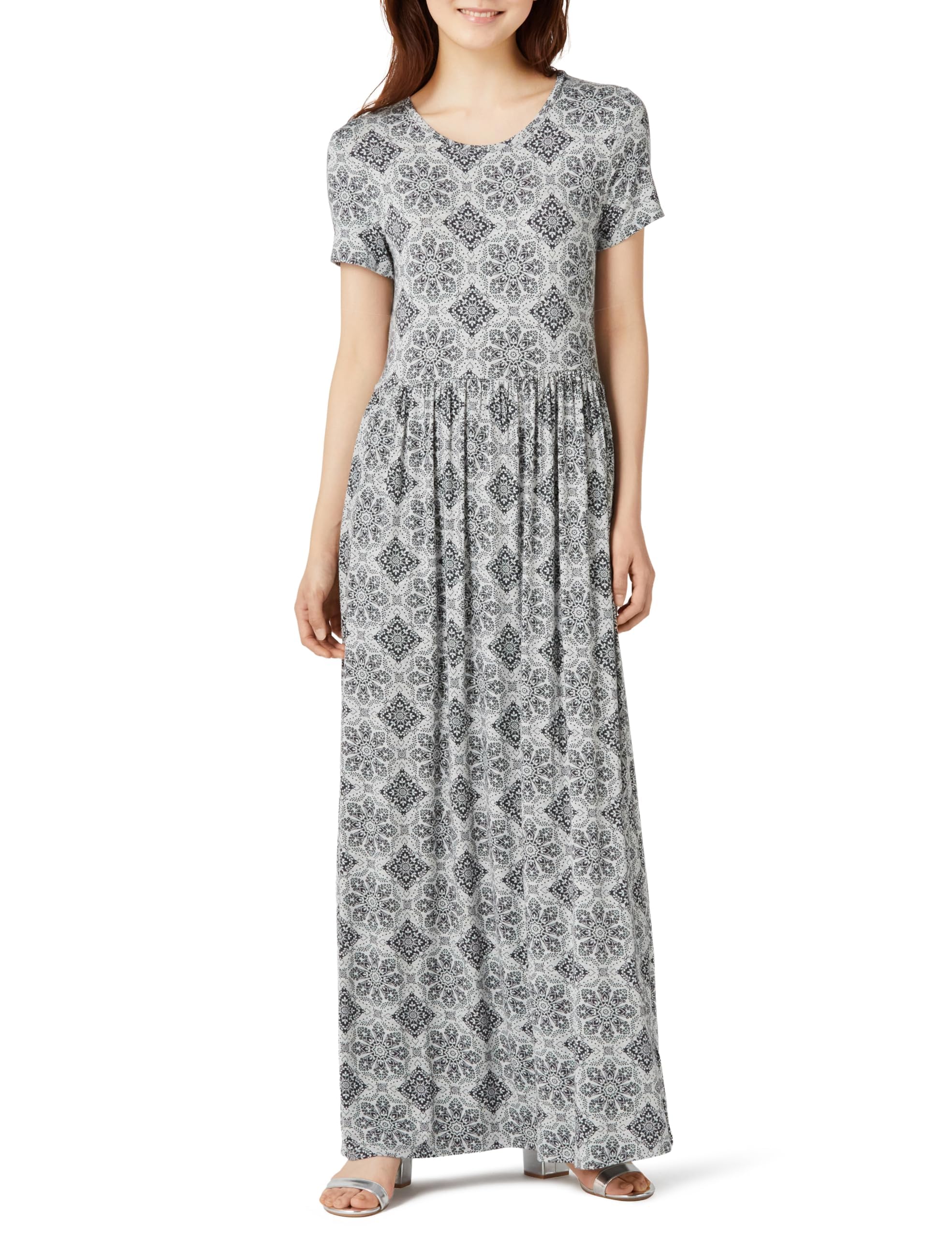 

Платье макси-шорты Хизер Тайл размера M [Amazon Essentials], Приталенное, Рукав, Женское, Серое, Узор,