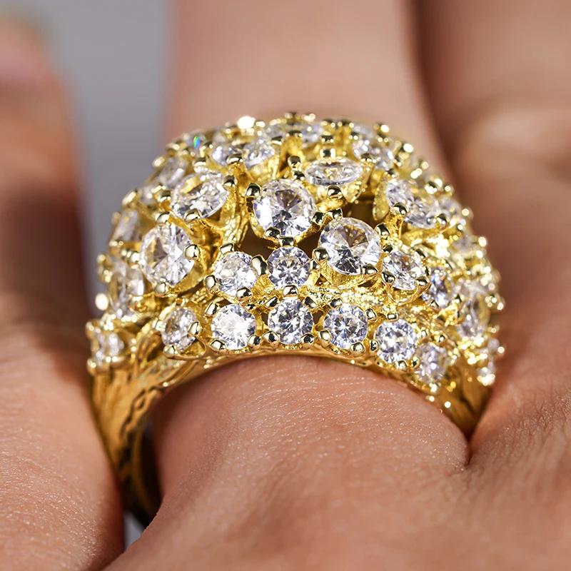 Huitan Brilliant Gold Color Rings for Engagement Charming Noble Temperament Accessories Delicate Dazzling Modern Party Jewelry