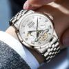 OLEVS watch men mechanical automatic winding moon phase stylish skeleton waterproof popular luminous white
