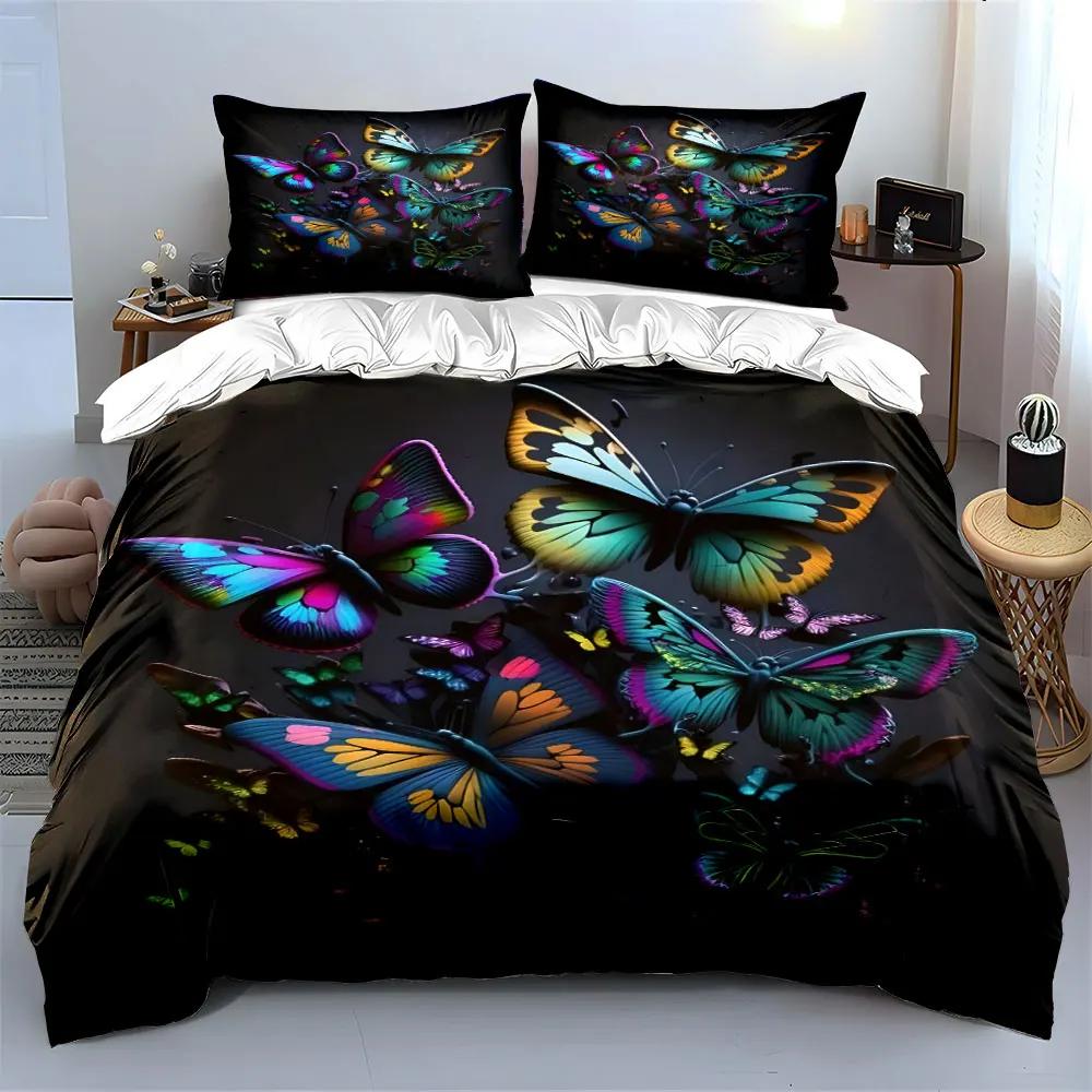 Colorful Butterfly Decor bedding Set Multiple sizes kid's and adults' bedroom Exquisite 3PC bedding set gift