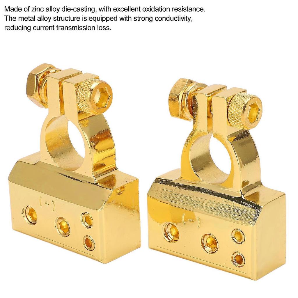 Pair Car Battery Terminal Connector Top Post Negative Positive Zinc Alloy Oxidation ResistantGold
