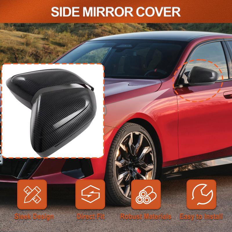 For BMW Series 5 G60 2024 Rearview Side Mirror Cover Wing Cap Exterior Door Rear View Case Trim Carbon Fiber Black ABS