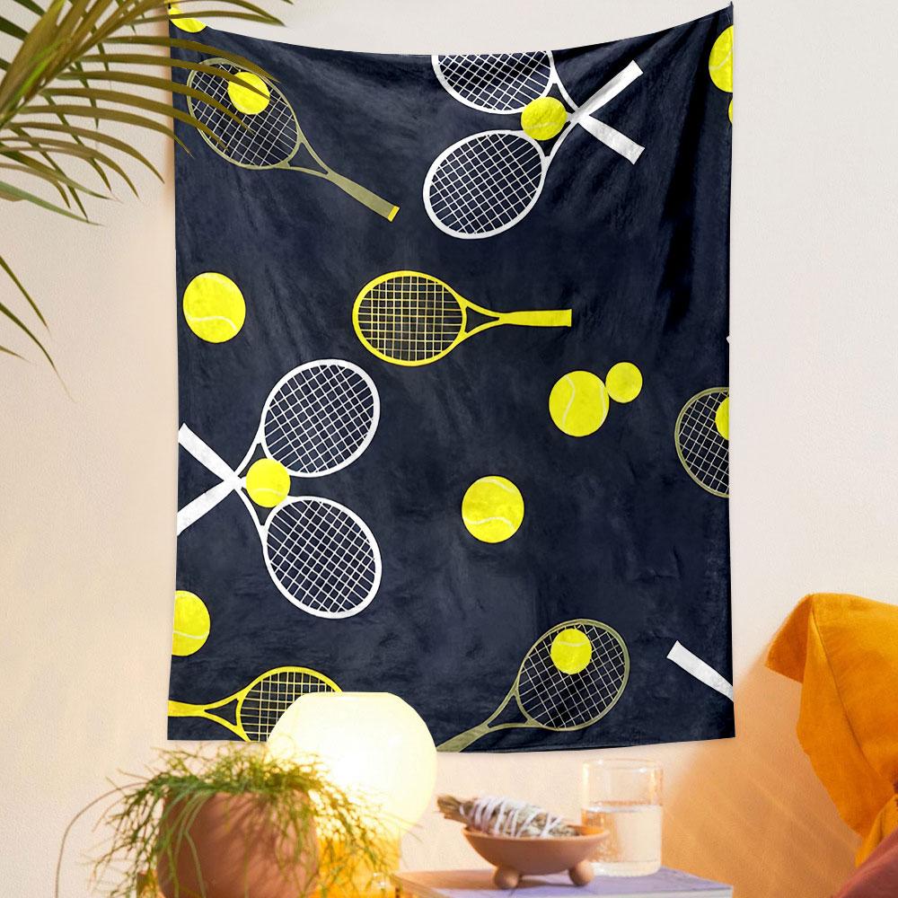 Tennis Rackets and Balls Pattern Patterned tapestry home decor, suitable for bedroom and living room, gift