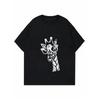 Casual Loose T Shirt Black Giraffe With Glasses Print For Women Everyday Wear Summer Outfits Street Style Fashion Top