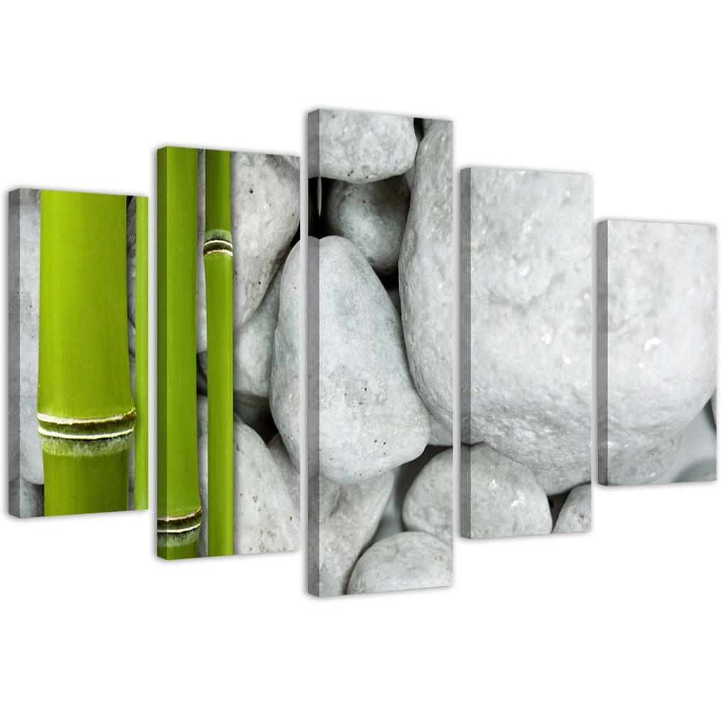 Feeby Five Piece Picture Canvas Print, Zen Composition with Stones and Bamboo