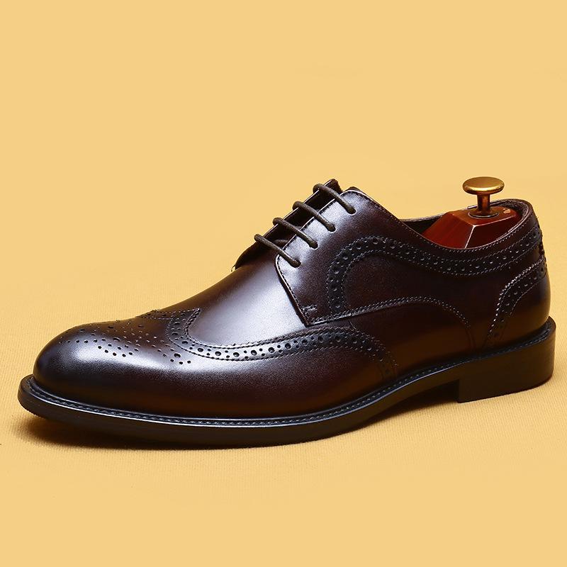 

Новое поступление 2024 года, мужские кожаные туфли-броги с острым носком, натуральная кожа, мужские деловые формальные туфли, большие размеры 38-46 9.5 кофейный
