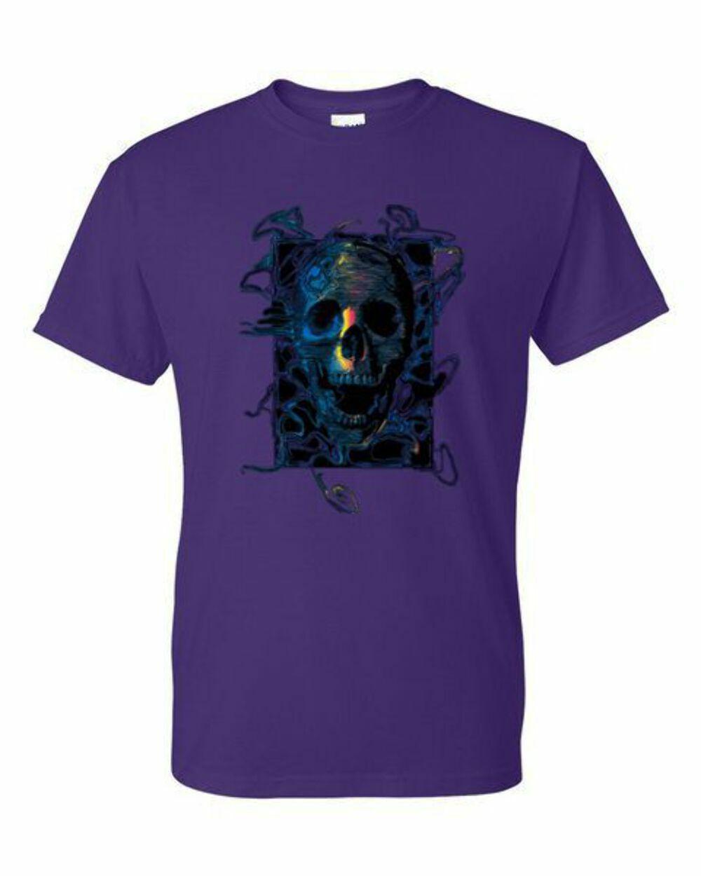 T-Shirt -SKULL HEAD COLORED LINES GOTHIC WINGS - HUMOR / NOVELTY Adult DryBlend? S разноцветный