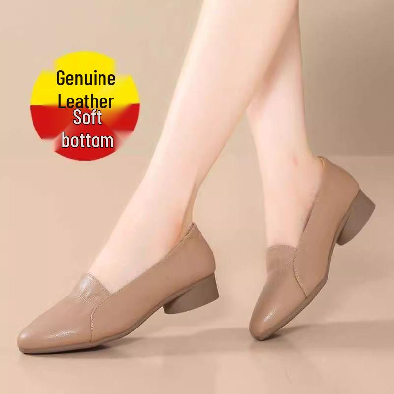 Damskor i äkta läder med mjuk sula och spetsig tå, mångsidiga och bekväma för vår och höst, aprikosfärgade