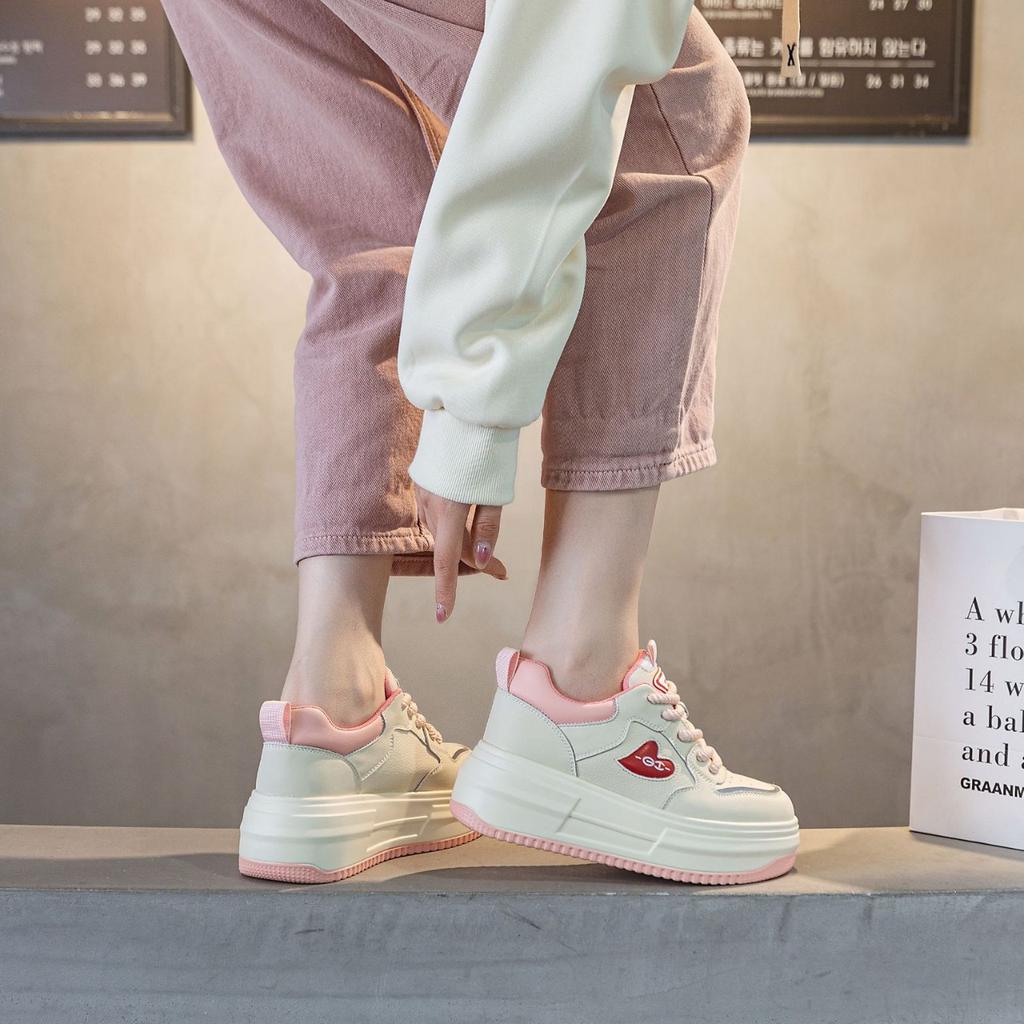 Leather Color Matching Women's Shoes Spring New Women's Single Shoes Versatile Platform Lace-up Casual Student Women's Board Shoes