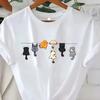 Women's Cute Cat Print Round Neck Short Sleeve Casual T-Shirt White Summer