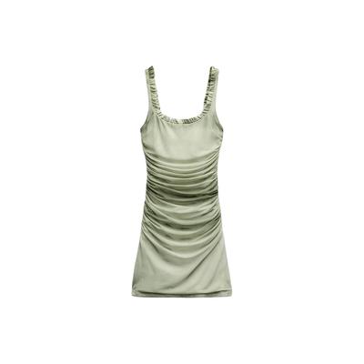 Rochie casual cu mânecă scurtă, cu gât pătrat, culoare uni, fără mâneci, pentru femei, gri, alb 2390172-120