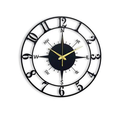 Large World Map Wall Clock, Metal Minimalist Modern Clock, Round Silent Non-Ticking Battery Operated Wall Clocks for Living Room / Home