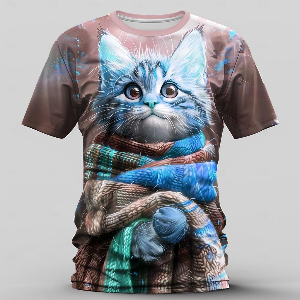 Men's Graphic Cat T Shirt Short Sleeve T shirt 3D Print Crew Neck Shirt Retro Vintage Casual Street