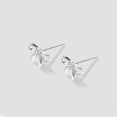 Simple Cute Bow Zircon Stud Earrings for Women Girls Sweet Silver Color Ear Piercing Earring Romantic Daily Wear Jewelry Gifts