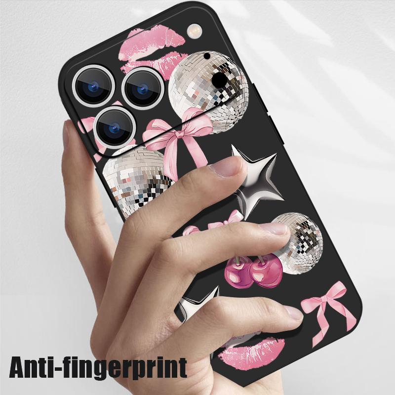 Für iPhone 17 Pro Max Hülle Kirsch-Schleifen Lippen Discokugel Weiches Silikon Lanyard Hülle Für iPhone 16 Pro Max Hülle iPhone 15 14 13 12 11 16E