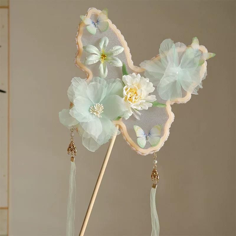 Butterfly Silk Flower Fan, Irregular-Shaped New Chinese-Style Tassel Classical Dance Fan, Ancient Style Photo Shoot Hanfu Fan, Children's Palace Fan