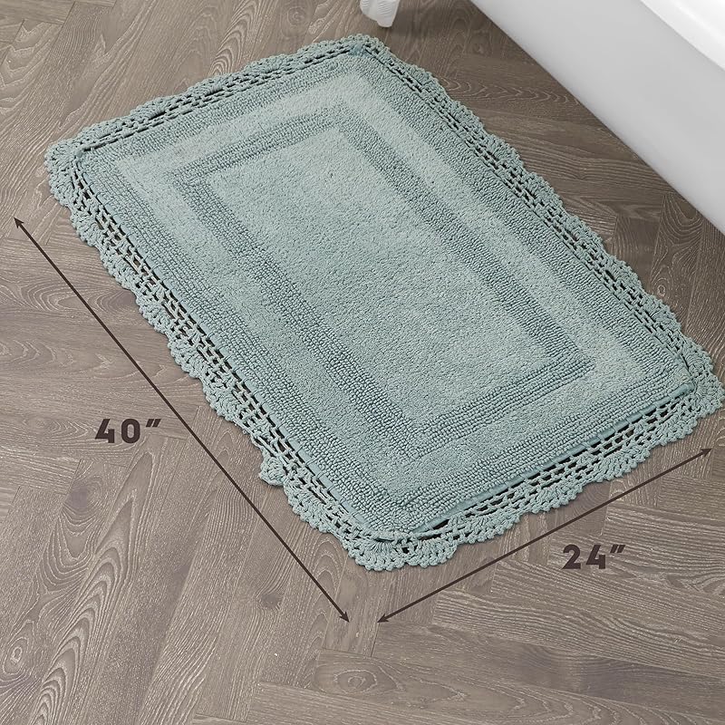 Laura Ashley Crochet Cotton 24x40 Bath Rug, Aqua 24x40
