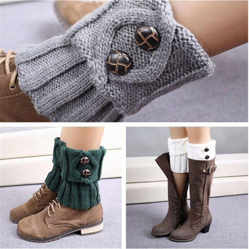 Women Winter Leg Warmers Lolita Sweet Girl Buttons Crochet Short Leg Warmers for Boot Lady Boot Knee High Boots