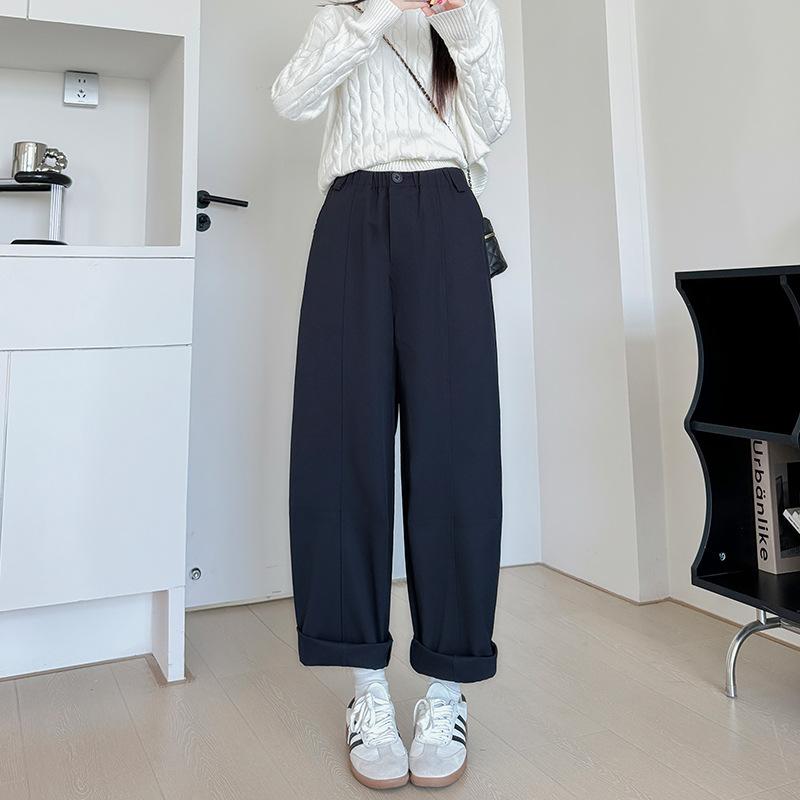 Khaki High-waisted Straight-leg Pants Women's Pants Spring and Autumn New Thin Nine-point Casual Pants Small Wide-leg Pants