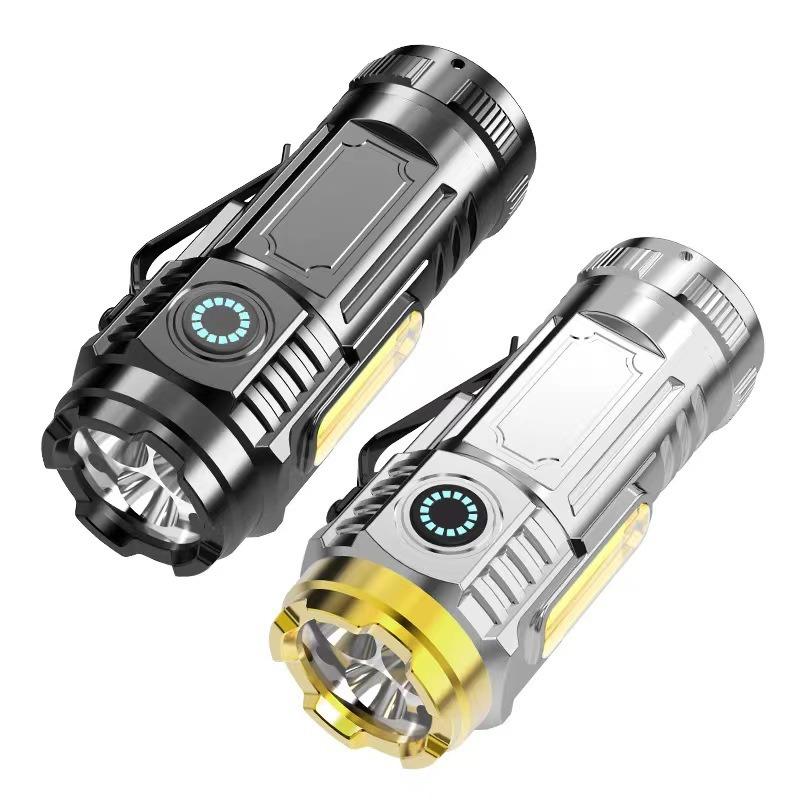 Tříoká malá ocelová svítilna s bleskem Silné světlo Dobíjecí Ultra jasná Přenosná Venkovní osvětlení Mini světlo s klipem na klobouk
