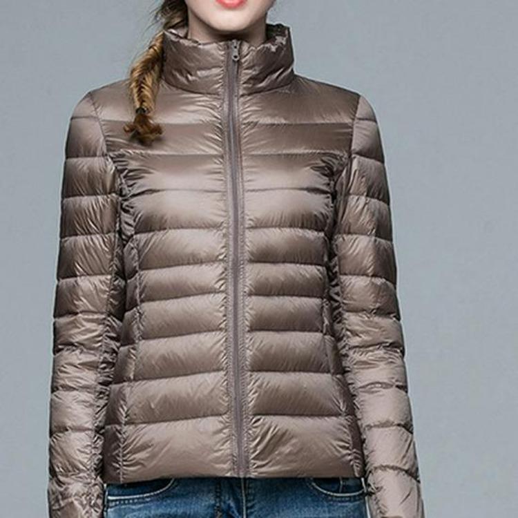Korean Style Plus Size Womens Down Jacket Lightweight Slim Fit Stand Collar Short Autumn Winter Coat