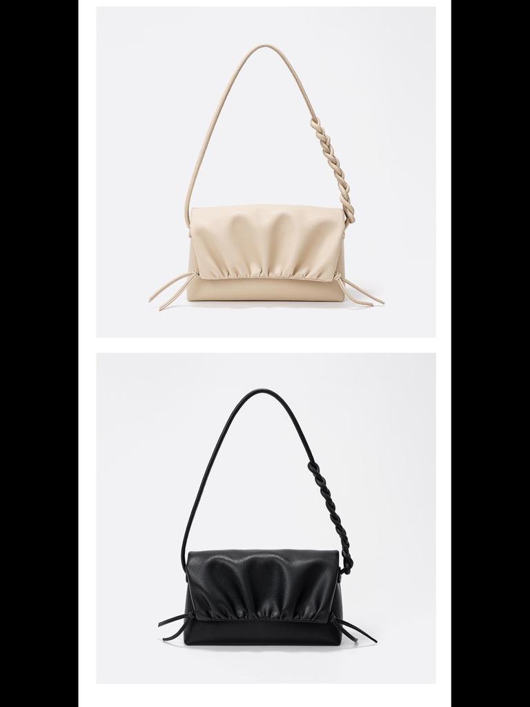 Korean Style Cloud Pleated Genuine Leather Shoulder Bag - Trendy All-Match Drawstring Messenger for Women
