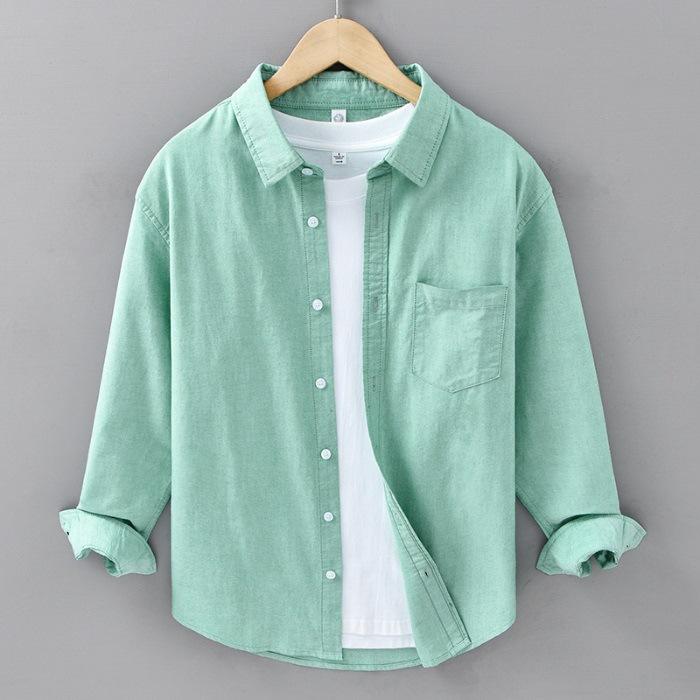 New Japanese Oxford Shirt Washed Cotton Literary and Leisure Loose Long Sleeve Shirt