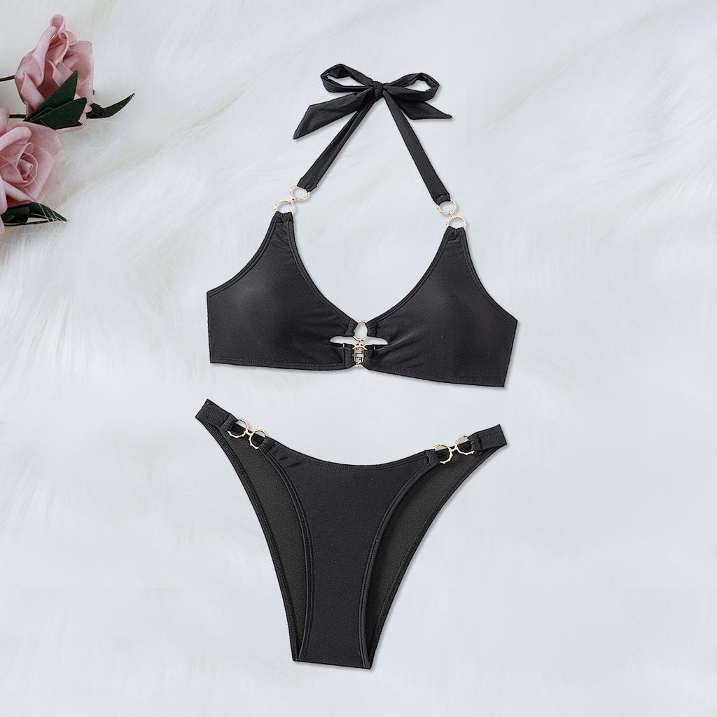 New Simple Black Sexy Straps Bikini Split Two-Piece Swimsuit Swimsuit Women
