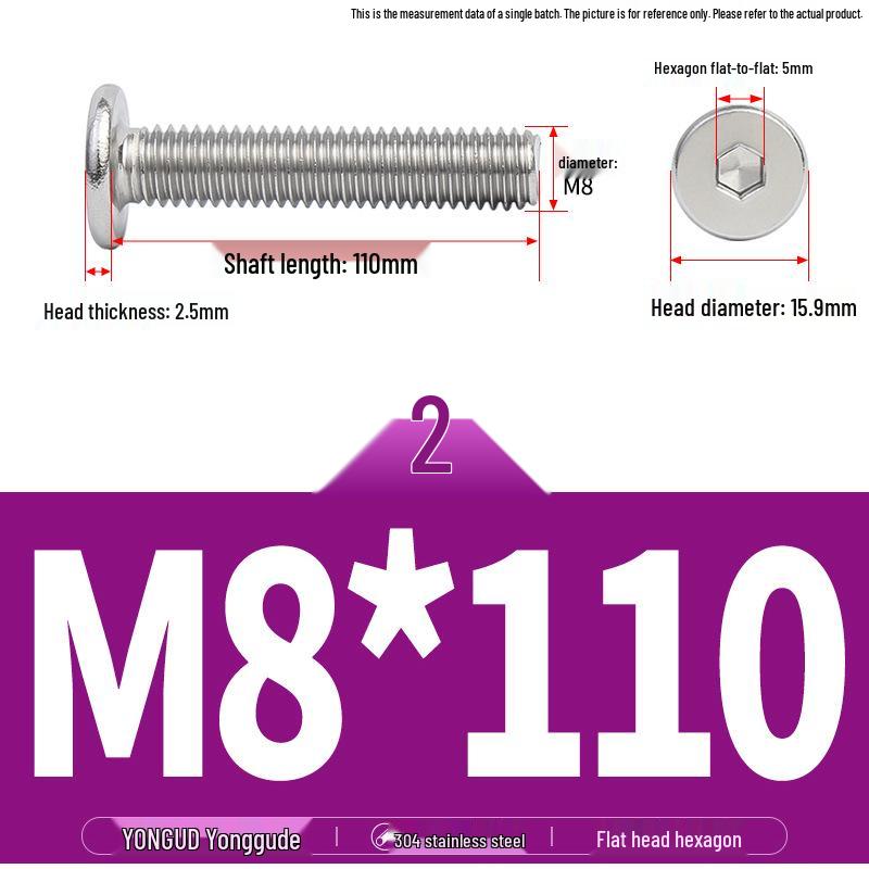 304 Stainless Steel Ultra-Thin Flat Head Hex Socket Bolt, M2-M12