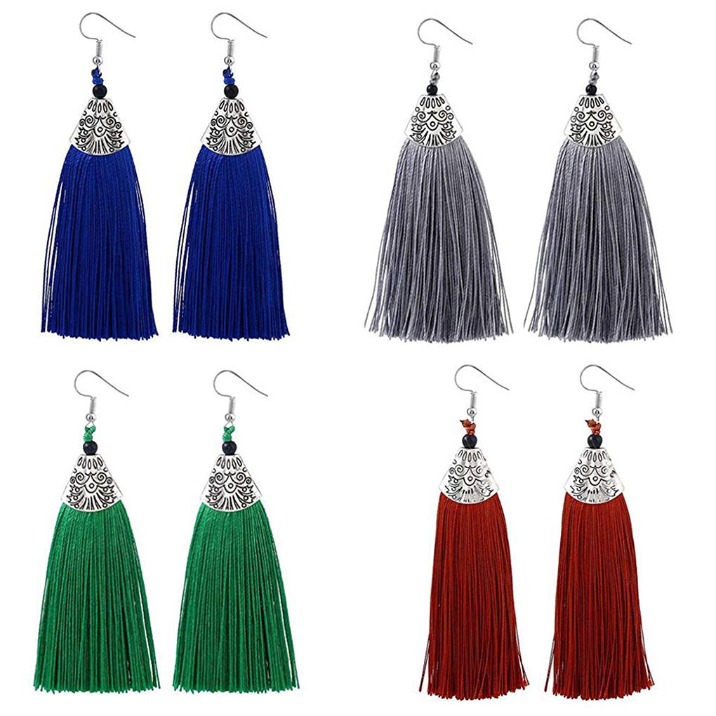Fish Mouth Decor Colorful Thread Tassel Dangle Women Bridal Earring Ear Stud