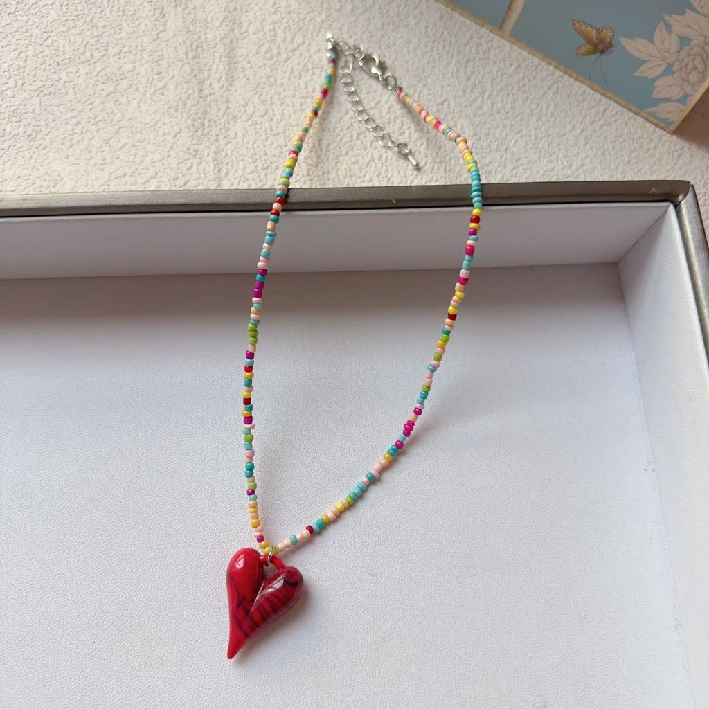 Strawberry Sweet Necklace Korean Handmade Beaded Rice Beads Sweet Cool Wind Clavicle Chain Fashion Jewelry
