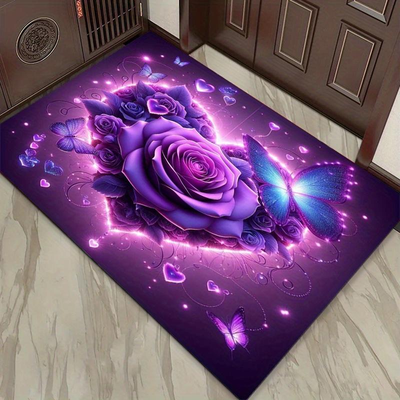 Fialová Růžová Motýlí Koberec Okouzlující Květinová Fantazie pro Romantické Místnosti Snové Kusové Koberce Protiskluzový koberec lze prát v pračce
