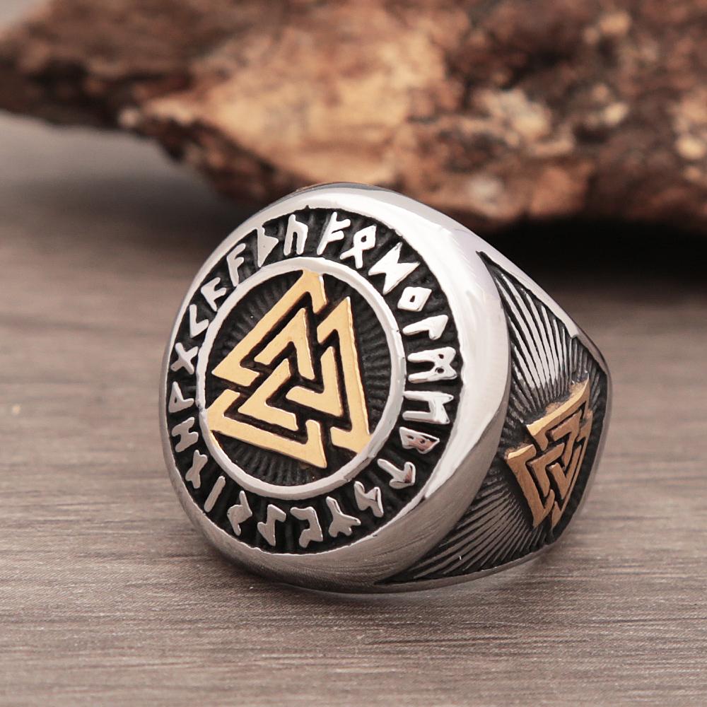 Viking Compass Ring For Men Norse Rune Stainless Steel Biker Jewelry Punk Fashion Gift Ring Size 7-13