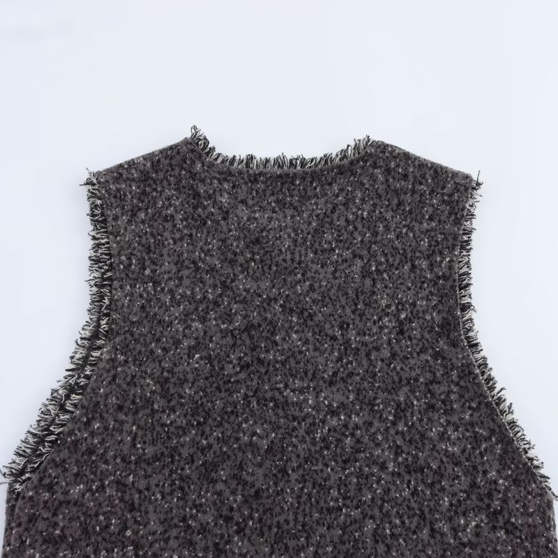 Kaslead New Women clothes Western Style Tassel Sesame Dots Single Breasted Pocket Sweater vest Vest